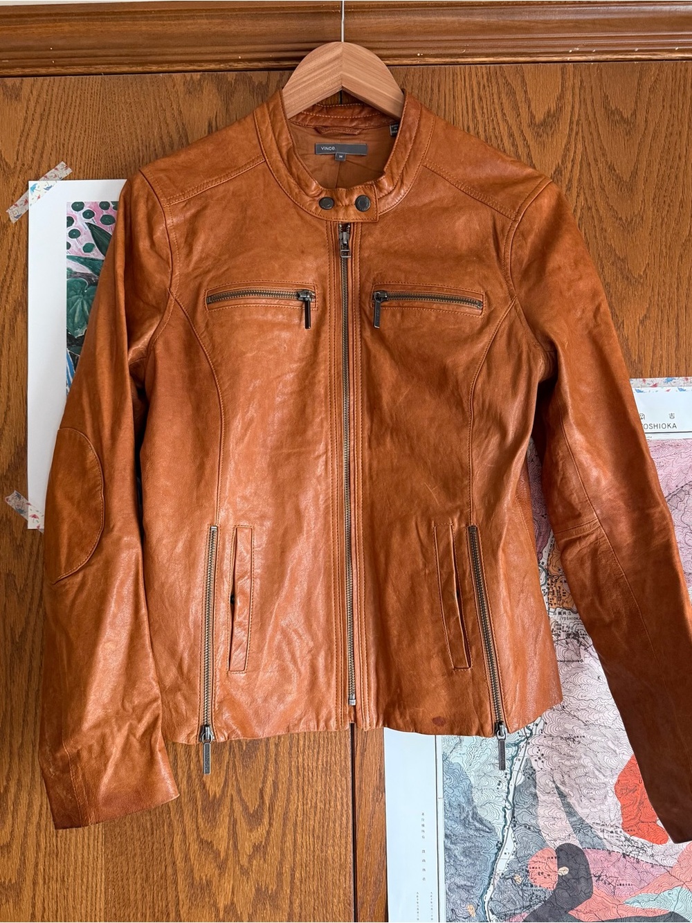 Vince Cognac Leather Moto Jacket